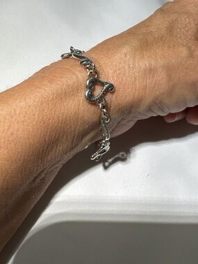 Brighton Heart Toggle Bracelet Silver Tone Scroll Links 6.5” + Extender Signed